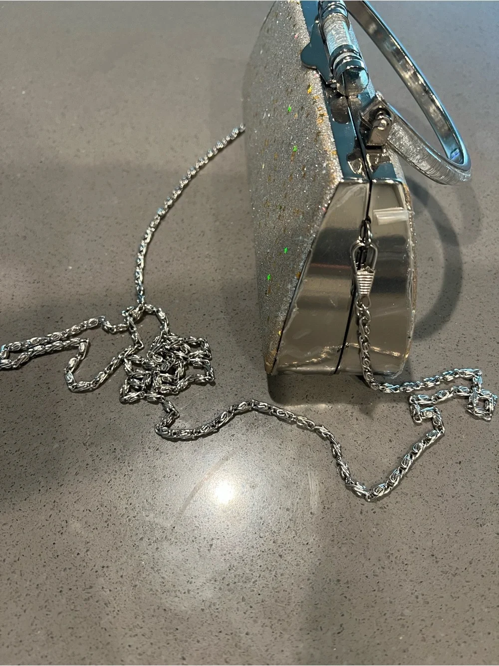 Silver Glitter Star Clutch Bag with Chain Strap